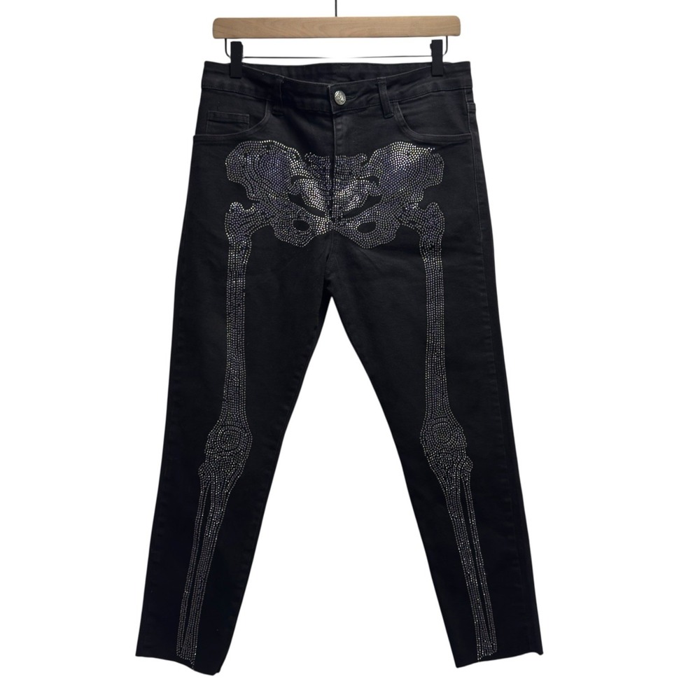 Guapi Aaron Wilhelm Women's Size 30 Limited Edition Skeleton Crystal Black Jeans